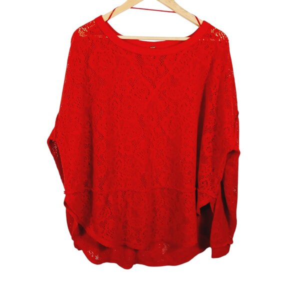 Free People, Red Long Sleeve Top, Open Knit, Oversized, Size MED, Lt. Wt., Soft - Picture 4 of 16